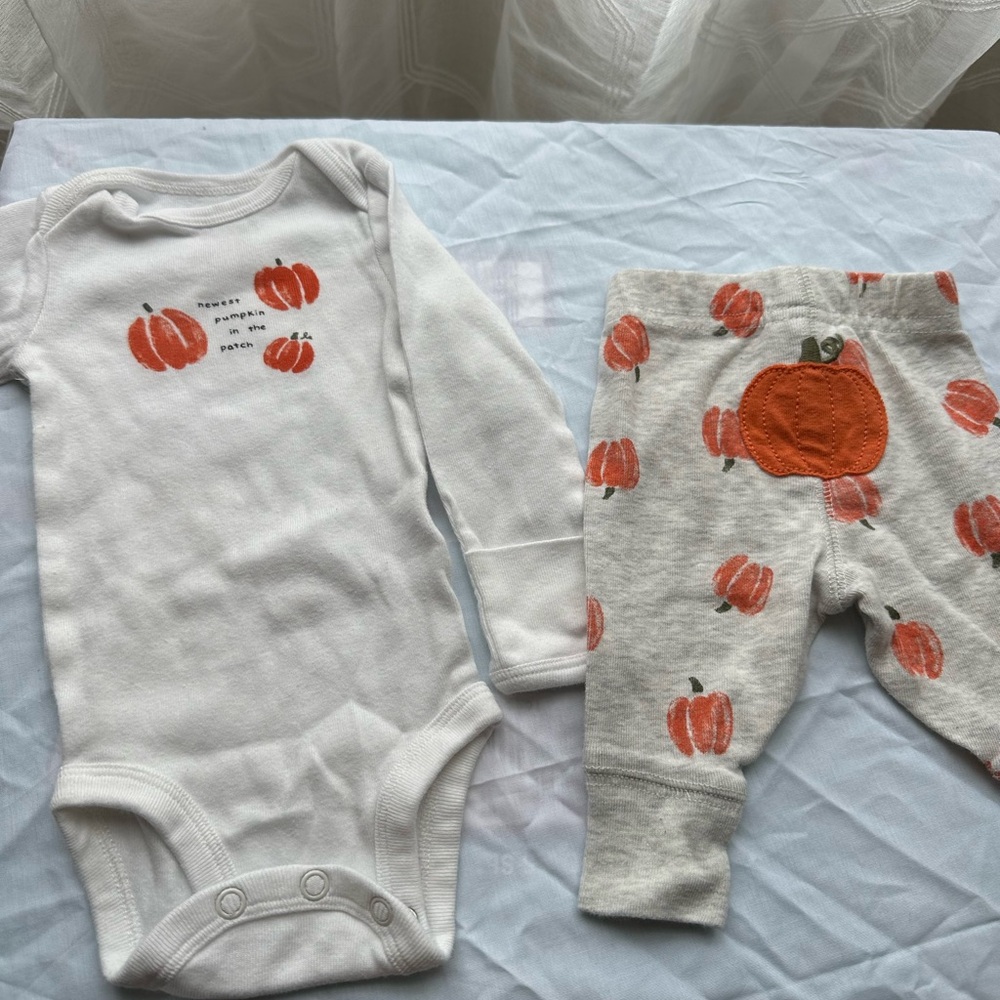 Pumpkin Print Baby Onesie and Pants Set